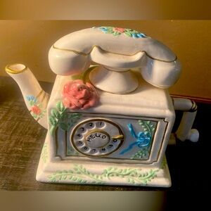 Shabby Chic Vintage Rotary Dial Phone Telephone Teapot Rose Cottage Rare